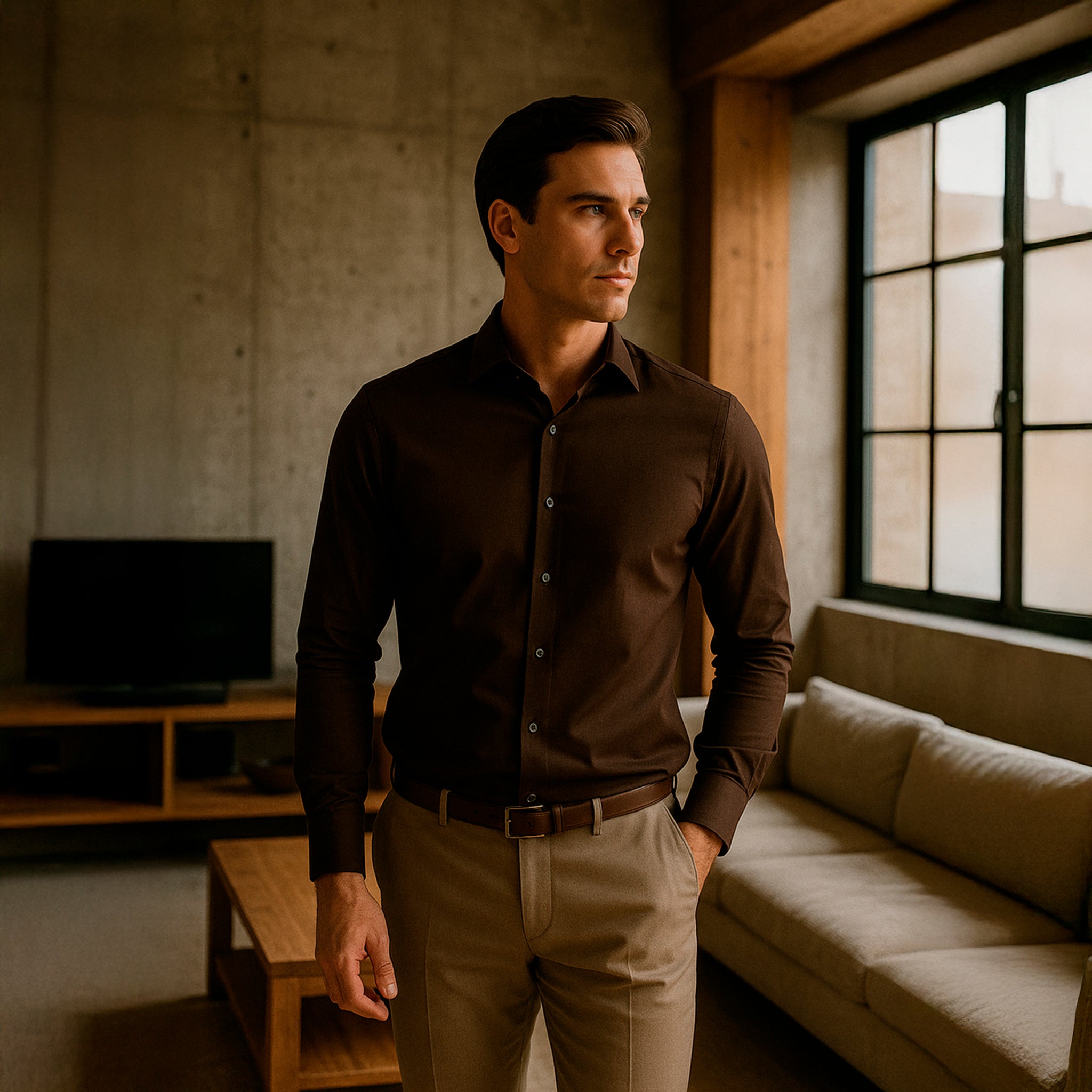 Mochabruin formeel overhemd